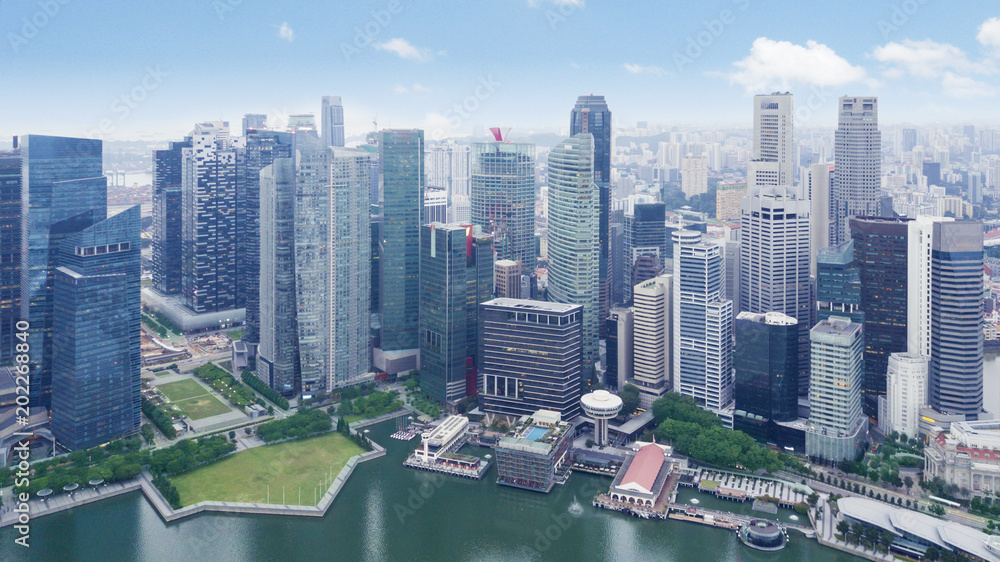 Fototapeta premium Beautiful aerial view of skyscrapers at waterfront