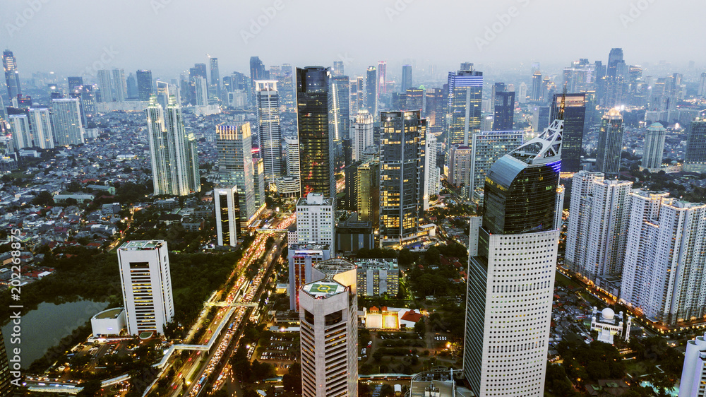 Beautiful aerial Jakarta cityscape