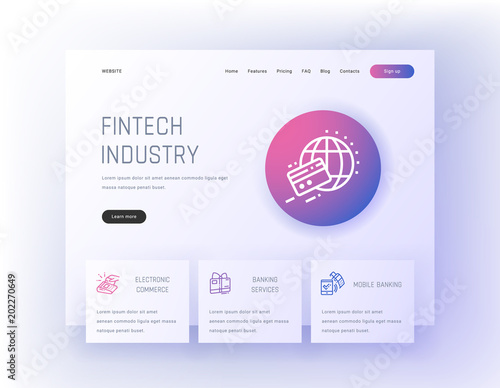 Fintech industry, Electronic commerce, Banking services, Mobile banking Landing page template.