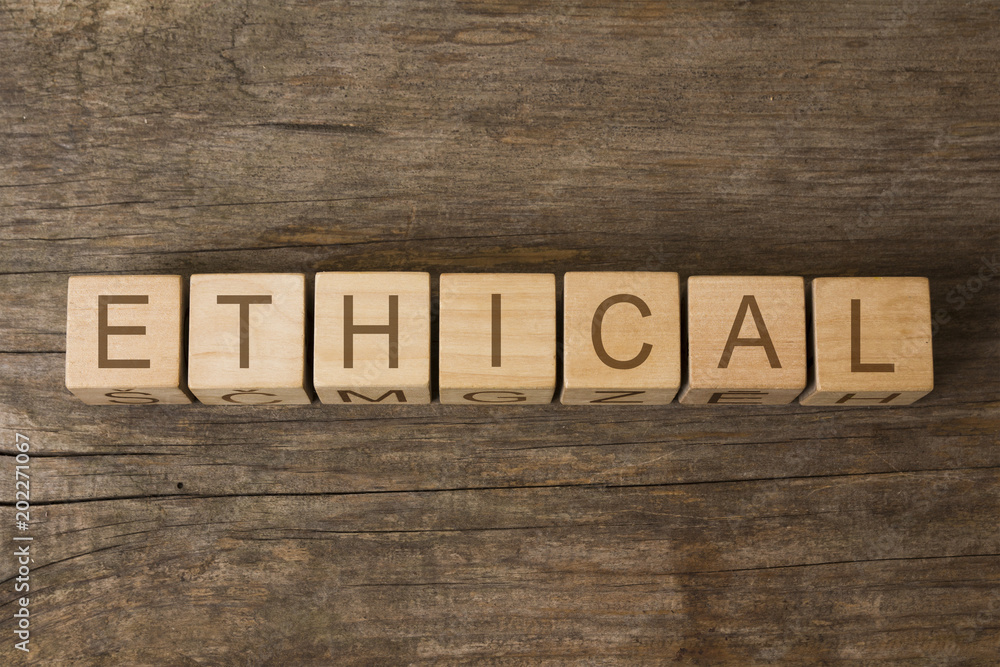 ethical word written on wooden toy cubes