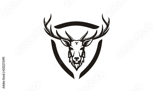 Deer Stag Buck Reindeer Elk Antler Wall and Shield for Protect Hunting logo design inspiration