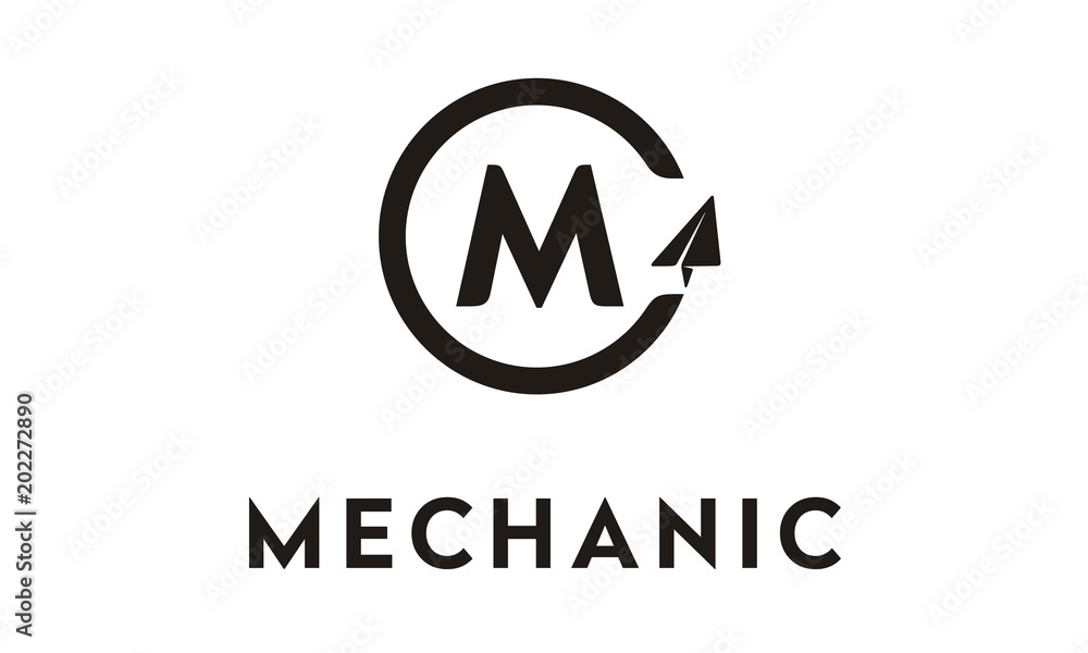 Initial Letter M Machine Mechanic Plane Aircraft with Paper Plane logo design Initial Letter M Machine Mechanic Plane Aircraft with Paper Plane logo design