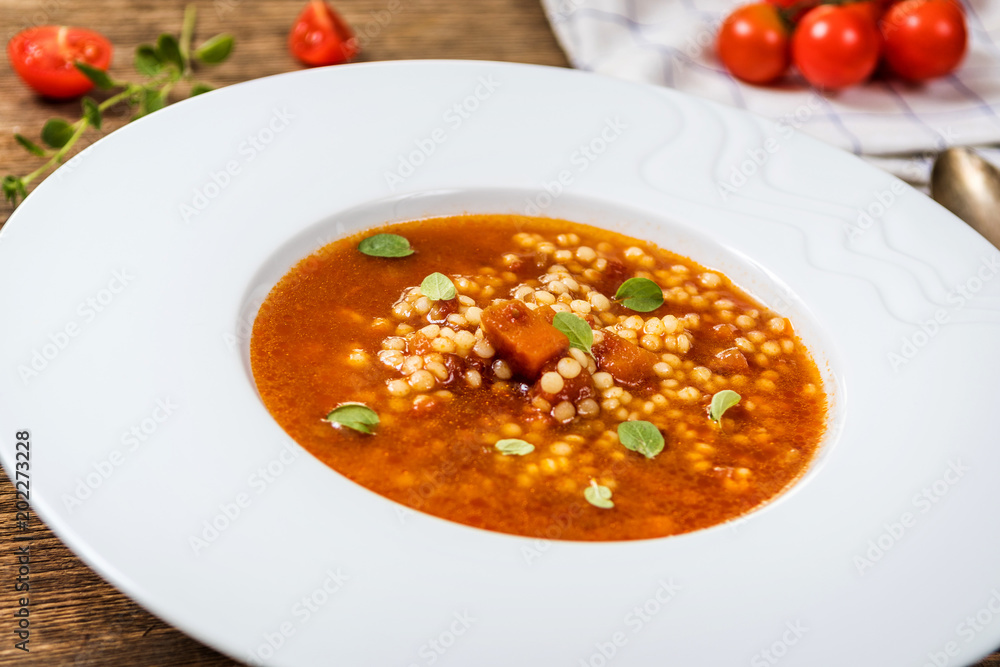 Tomato soup with egg barley Tomato soup with egg barley