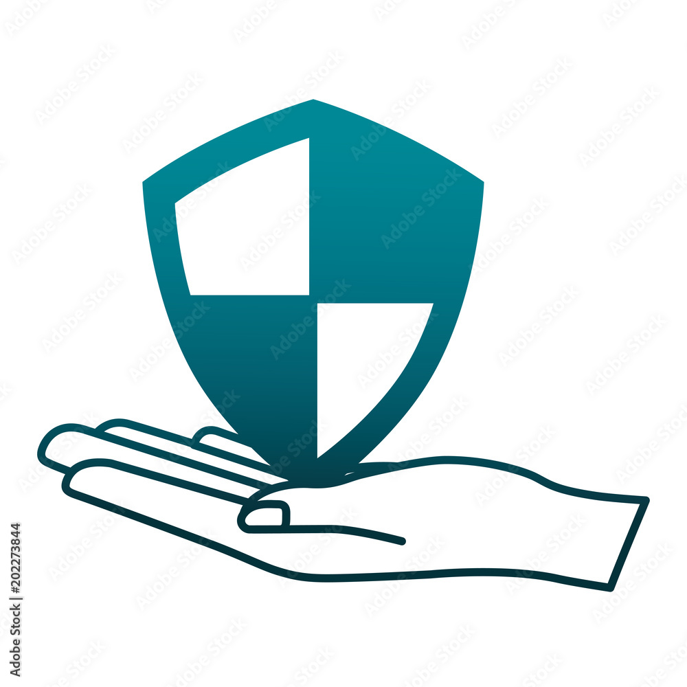 hand with shield guard vector illustration design