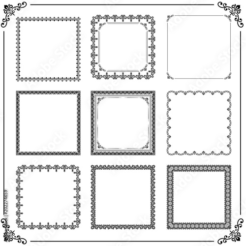 Vintage set of vector elements. Different square elements for decoration and design frames, cards, menus, backgrounds and monograms. Classic patterns. Set of vintage black patterns