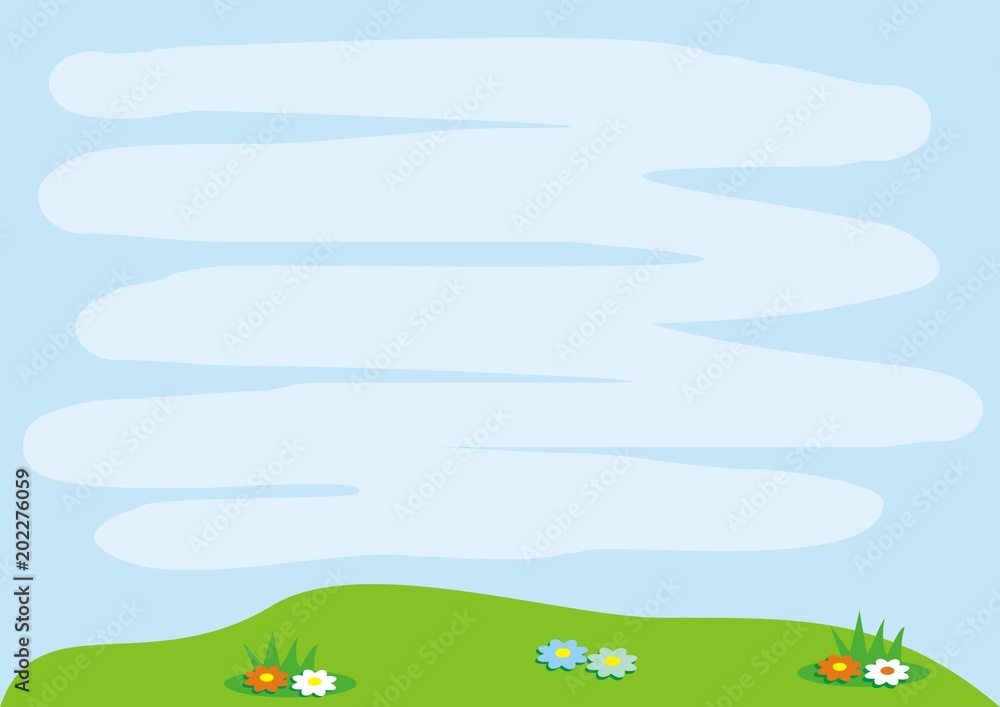 Fototapeta premium Meadow and sky, vector background, concept