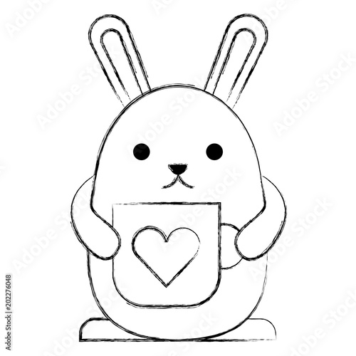 cute kawaii rabbit cartoon holding coffee cup vector illustration sketch