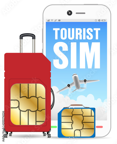 smartphone with tourist sim card luggage bag