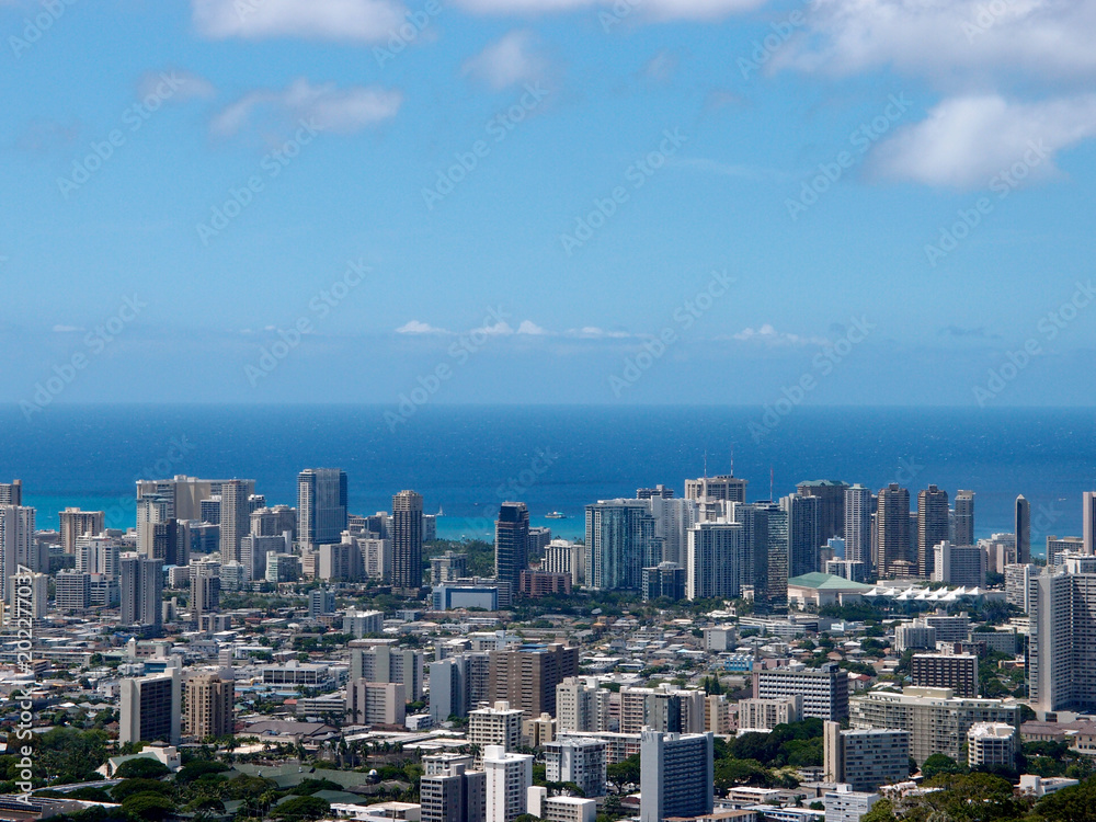 Aerial of  Honolulu, Diamond Head, Waikiki, Buildings, parks, hotels
