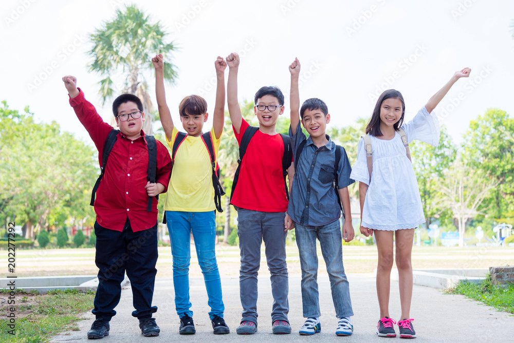 Group of asian student smiling in school park Group of asian student smiling in school park