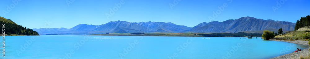 Panorama of lake Pukaki in New Zealand