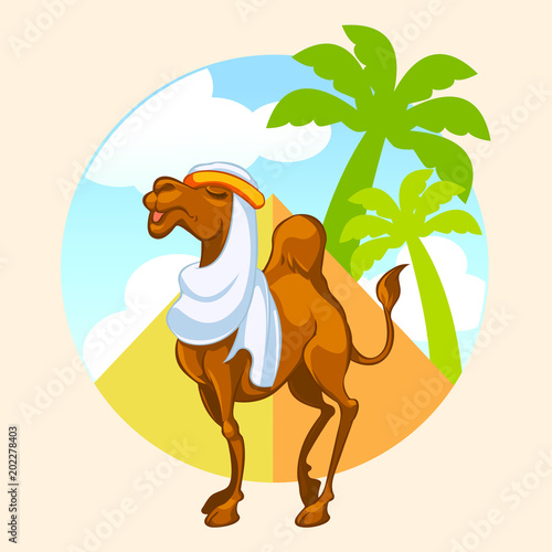 Arabian Camel With Pyramid Background