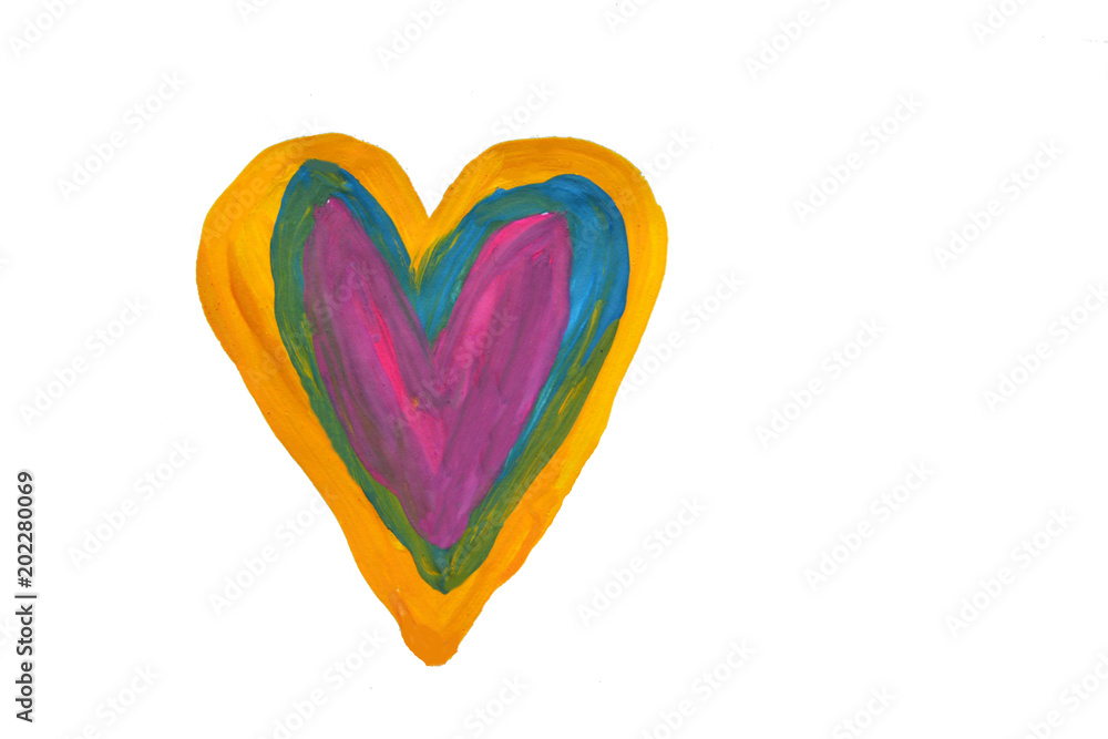 drawing of a multi-colored heart hand drawn isolated on a white background close-up, a symbol of love drawing of a multi-colored heart hand drawn isolated on a white background close-up, a symbol of love