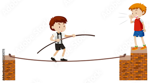 Tightrope Walking On White Background