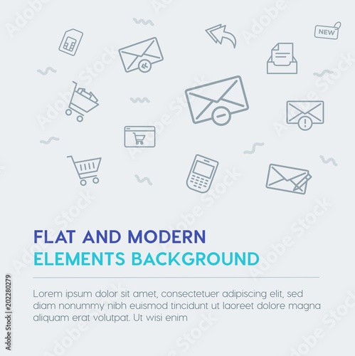 mobile  email  shopping outline vector icons and elements background concept on grey background.Multipurpose use on websites  presentations  brochures and more