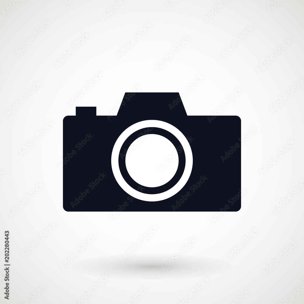 Camera icon, flat photo camera vector isolated. Modern simple snapshot photography sign. Instant Photo internet concept. Trendy symbol for website design, web button, mobile app. Logo illustration