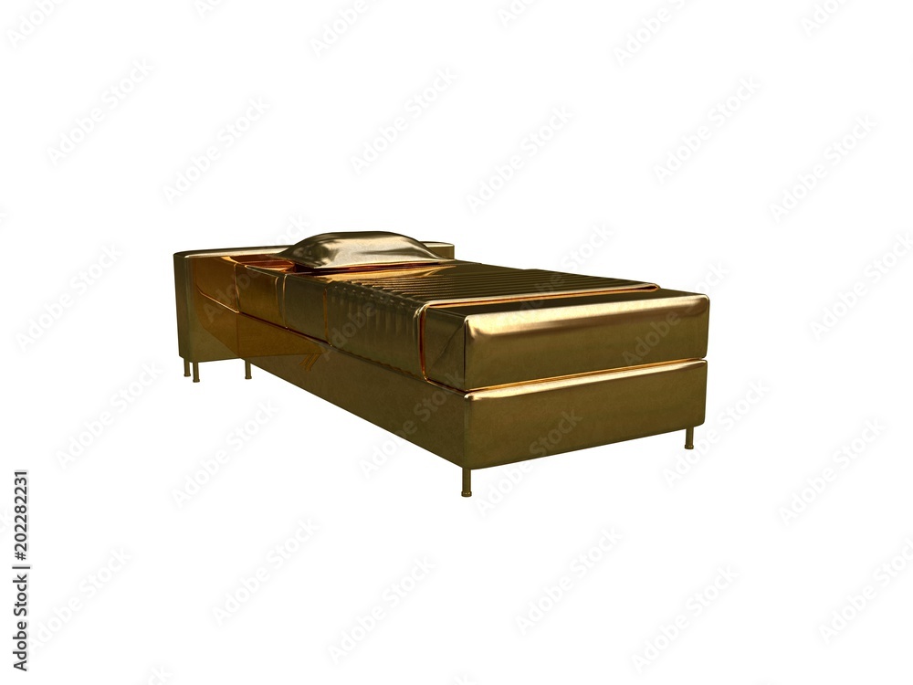 3d rendering of a golden bed isolated on a white background 3d rendering of a golden bed isolated on a white background