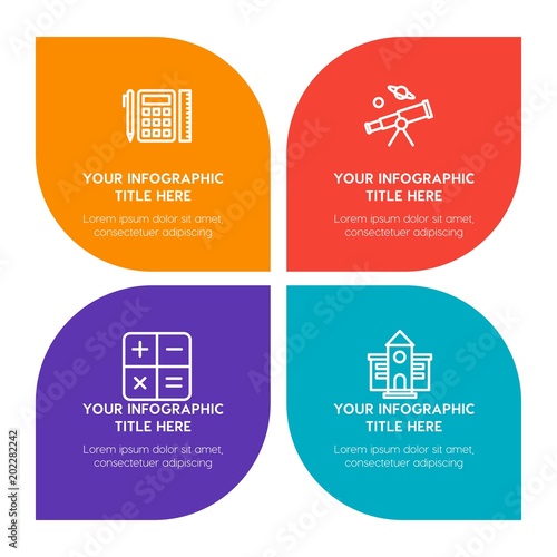 Flat business, education infographic timeline template with floral shape for presentations, advertising, annual reports