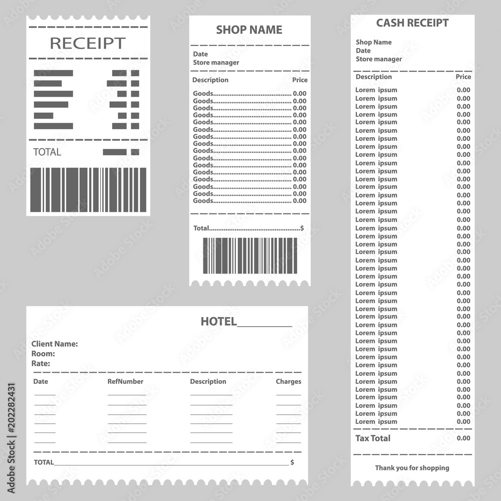 Cash receipt, a set of cashier's checks. Receipt for payment of goods ...