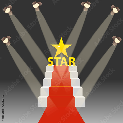 Red carpet for celebrities. Podium with a red carpet and realistic lighting.