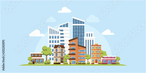 Green Ecology Modern City Urban Landscape Friendly Environment Vector Inspiration Skyline Buildings Architecture Web Banner Background