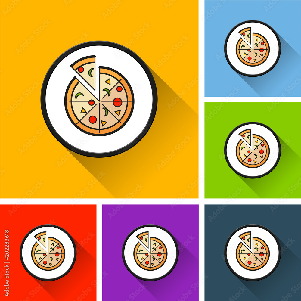pizza icons with long shadow