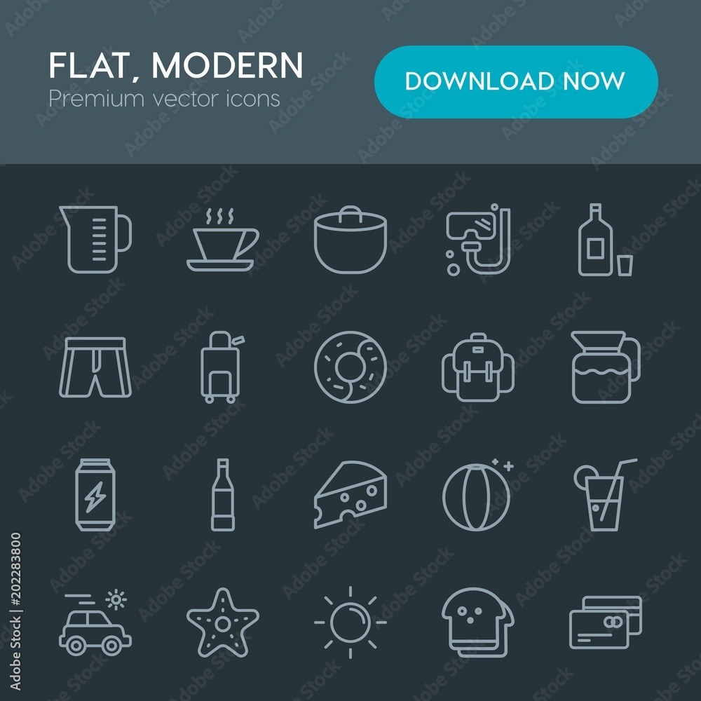 Modern Simple Set of food, drinks, travel Vector outline Icons. Contains such Icons as car, volleyball, trip, nature, cup, diet, summer and more on dark background. Fully Editable. Pixel Perfect Modern Simple Set of food, drinks, travel Vector outline Icons. Contains such Icons as car, volleyball, trip, nature, cup, diet, summer and more on dark background. Fully Editable. Pixel Perfect