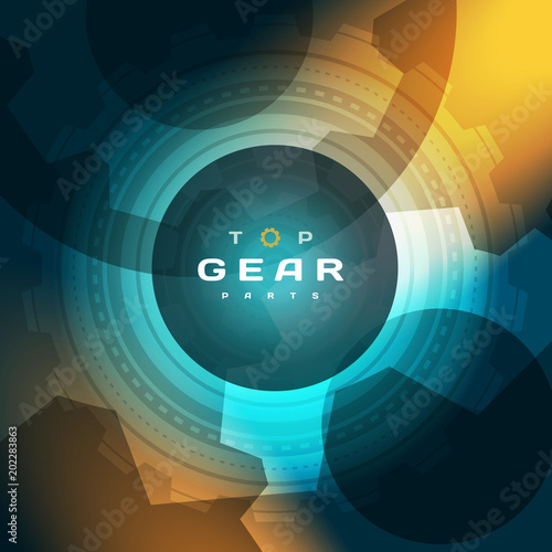 Bilde på lerret Top gear template design futuristic banner element transparent gear blue orange