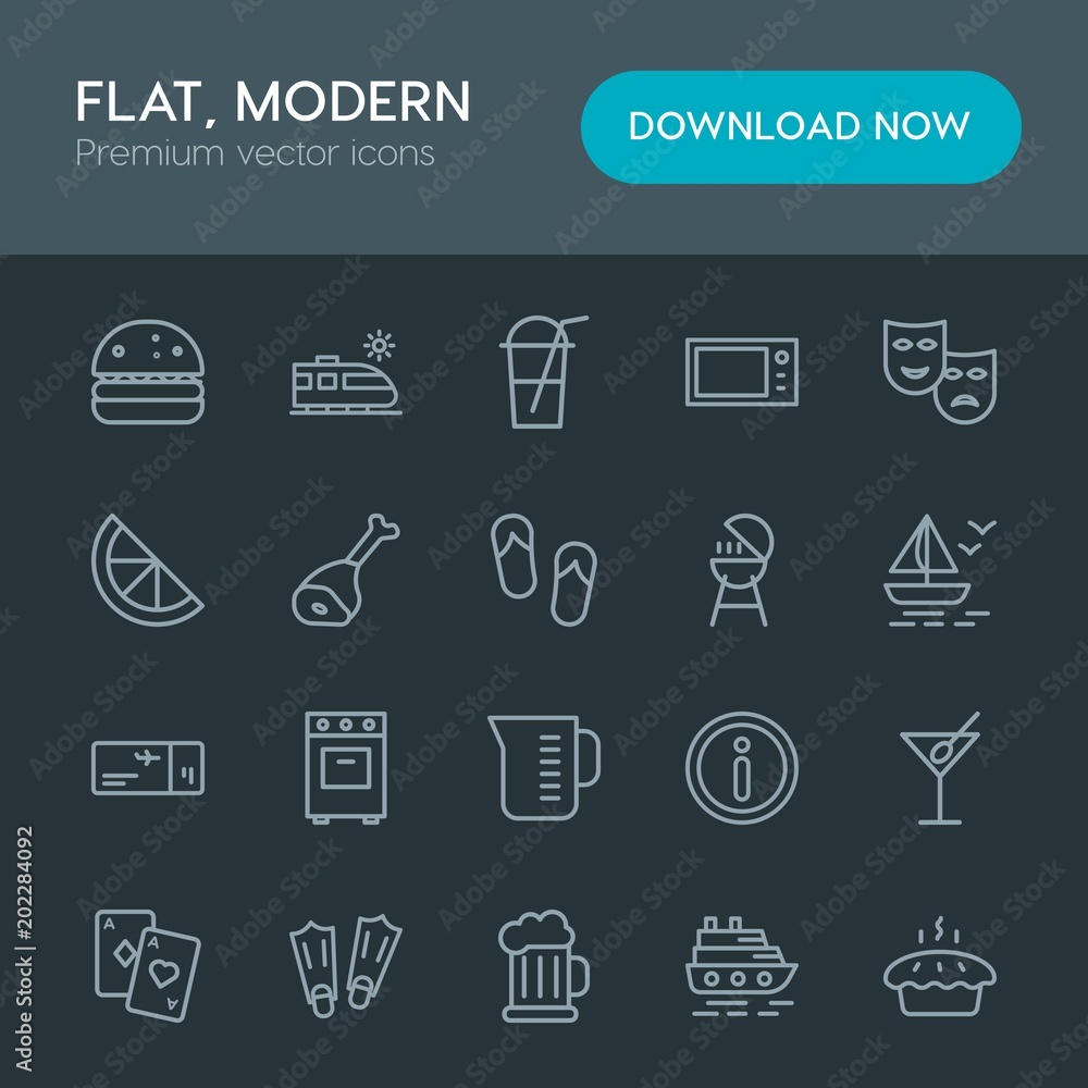 Modern Simple Set of food, drinks, travel Vector outline Icons. Contains such Icons as equipment, drink, sea, cake, underwater, water and more on dark background. Fully Editable. Pixel Perfect Modern Simple Set of food, drinks, travel Vector outline Icons. Contains such Icons as equipment, drink, sea, cake, underwater, water and more on dark background. Fully Editable. Pixel Perfect
