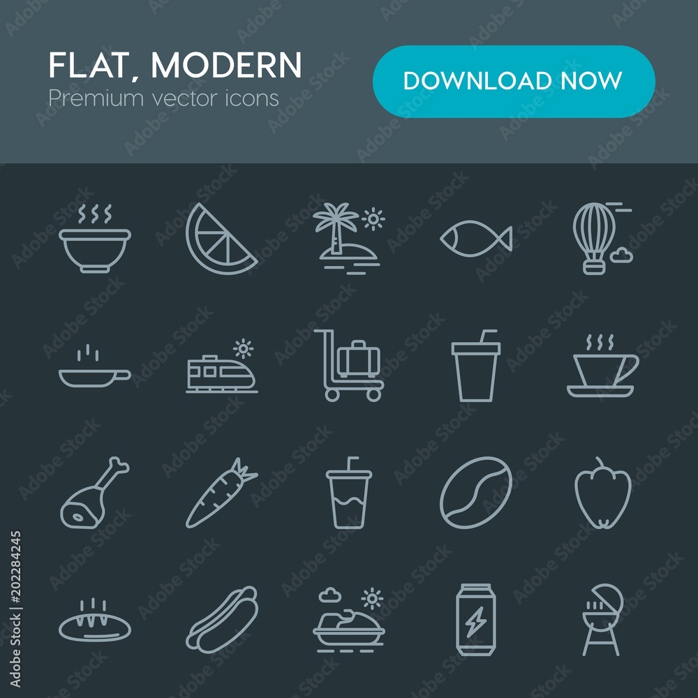 Modern Simple Set of food, drinks, travel Vector outline Icons. Contains such Icons as island, brown, carrot, nature, lunch, sea, water and more on dark background. Fully Editable. Pixel Perfect Modern Simple Set of food, drinks, travel Vector outline Icons. Contains such Icons as island, brown, carrot, nature, lunch, sea, water and more on dark background. Fully Editable. Pixel Perfect