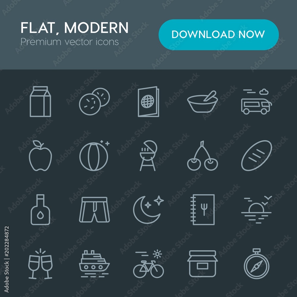 Modern Simple Set of food, drinks, travel Vector outline Icons. Contains such Icons as sunset, nature, clothing, jam, delicious, race and more on dark background. Fully Editable. Pixel Perfect Modern Simple Set of food, drinks, travel Vector outline Icons. Contains such Icons as sunset, nature, clothing, jam, delicious, race and more on dark background. Fully Editable. Pixel Perfect