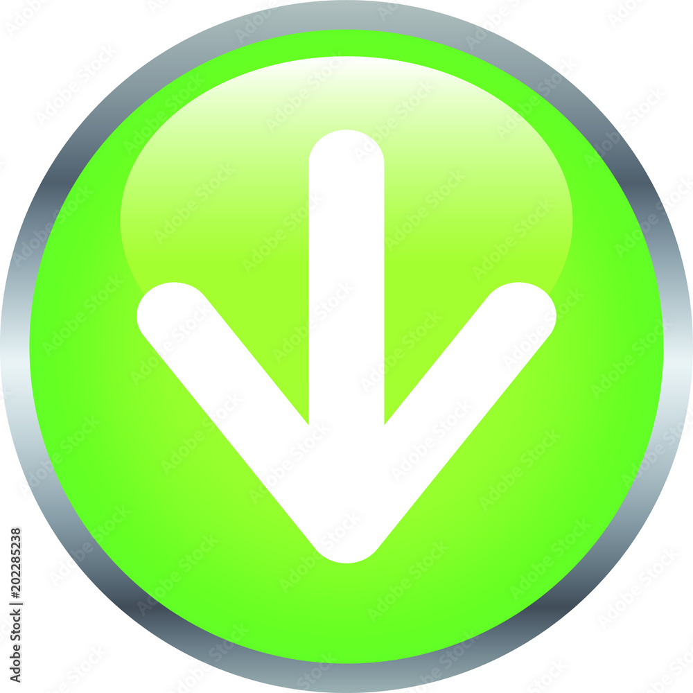 Green Shiny round button with Down arrow mark Green Shiny round button with Down arrow mark