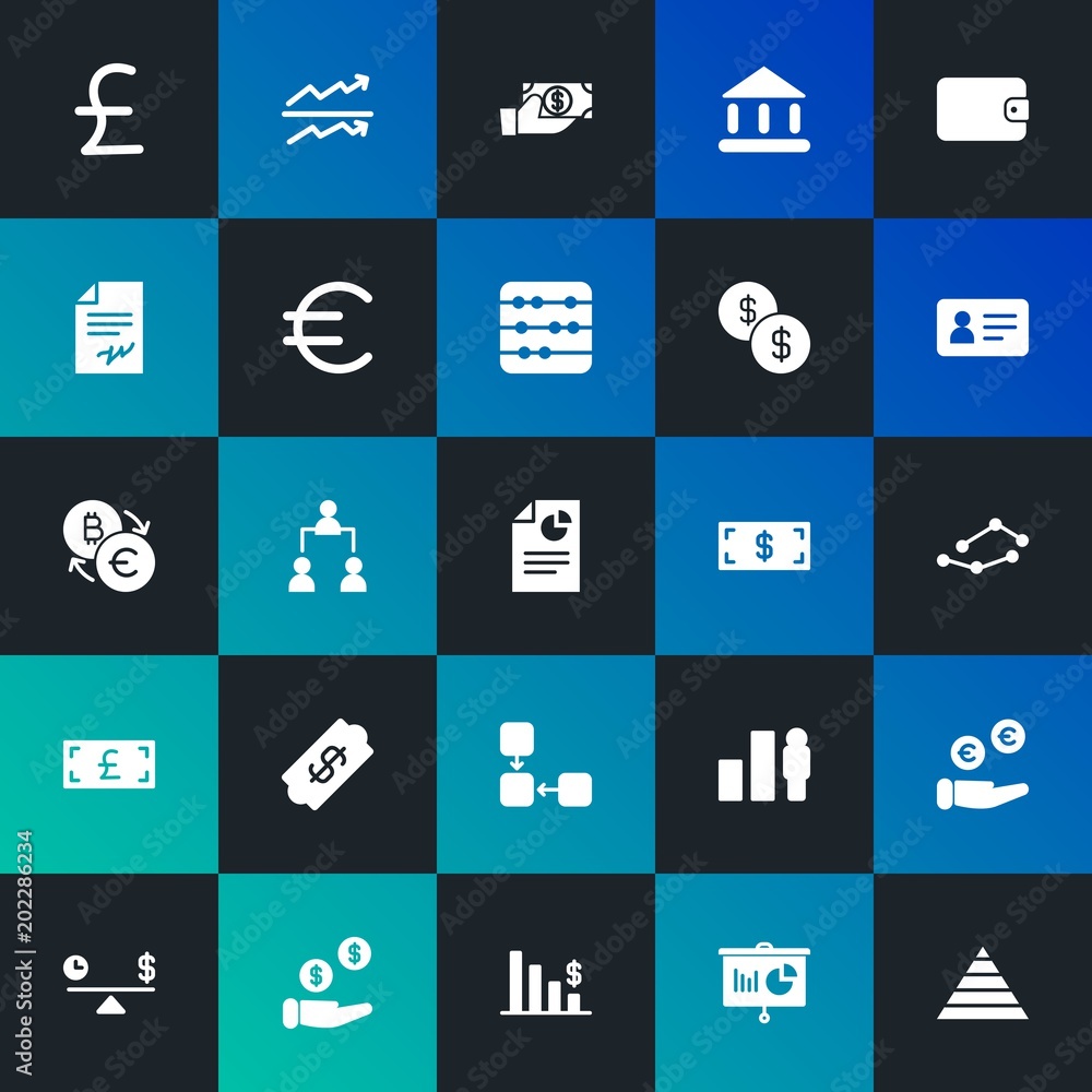 Modern Simple Set of business, money, charts Vector fill Icons. Contains such Icons as  building, salary,  education, business and more on dark and gradient background. Fully Editable. Pixel Perfect.