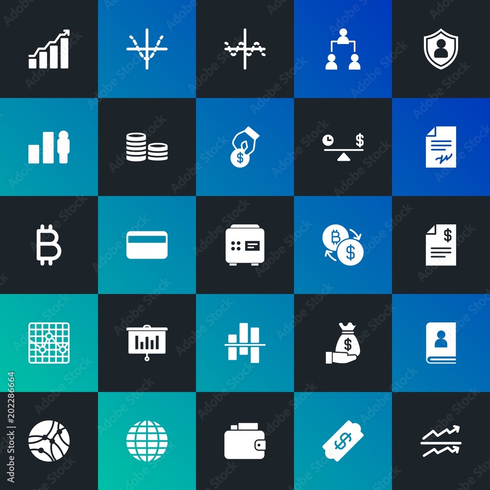 Modern Simple Set of business, money, charts Vector fill Icons. Contains such Icons as  corporate,  full,  businessman, wealth and more on dark and gradient background. Fully Editable. Pixel Perfect.