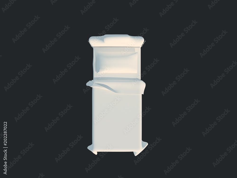 3d rendering of a white bed isolated on a black dark background 3d rendering of a white bed isolated on a black dark background