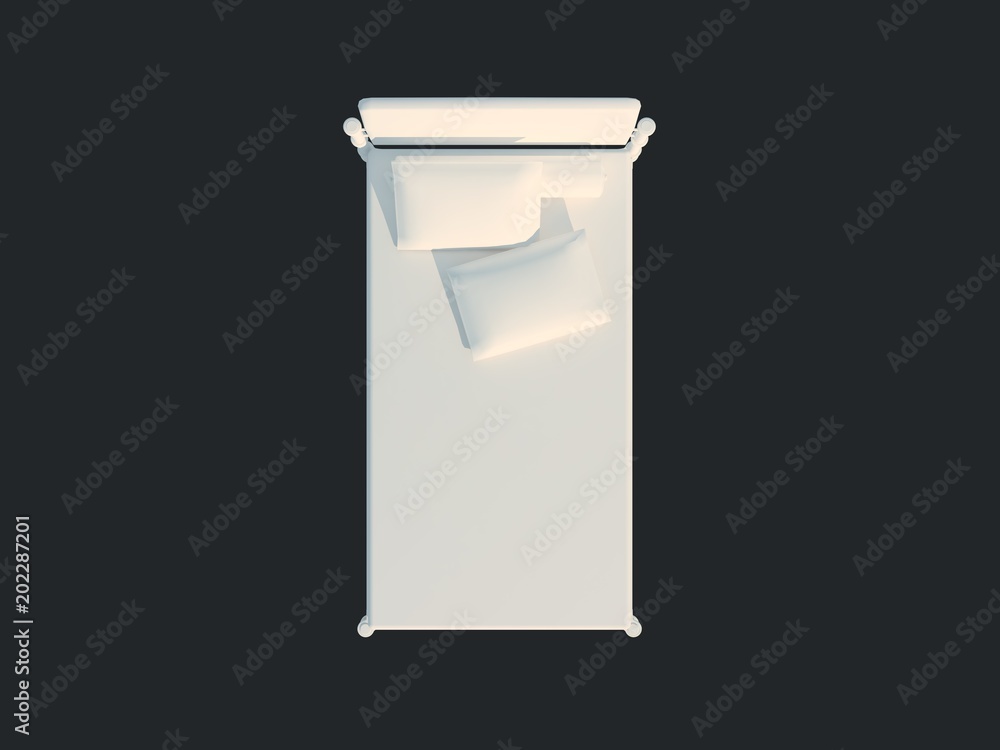 3d rendering of a white bed isolated on a black dark background 3d rendering of a white bed isolated on a black dark background