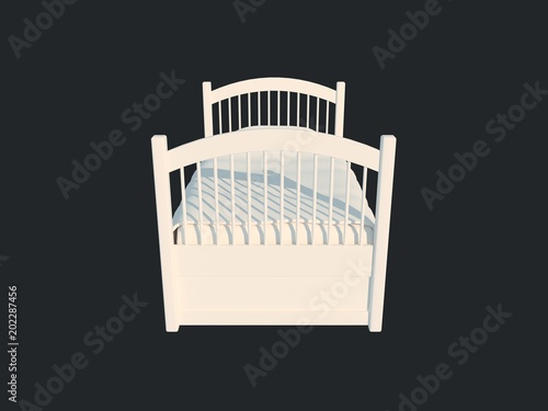 3d rendering of a white bed isolated on a black dark background