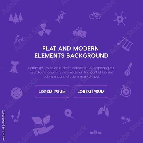 health, science, sports, nature fill vector icons and elements background concept on purple background.Multipurpose use on websites, presentations, brochures and more