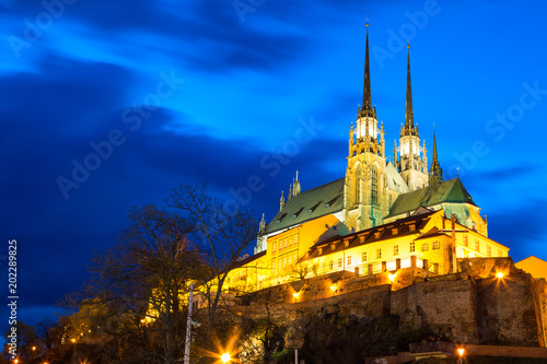 Cathedral of St Peter and Paul in Brno, Moravia, Czech Republic during sunset twilight. Famous landmark in South Moravia. © Nikolay N. Antonov
