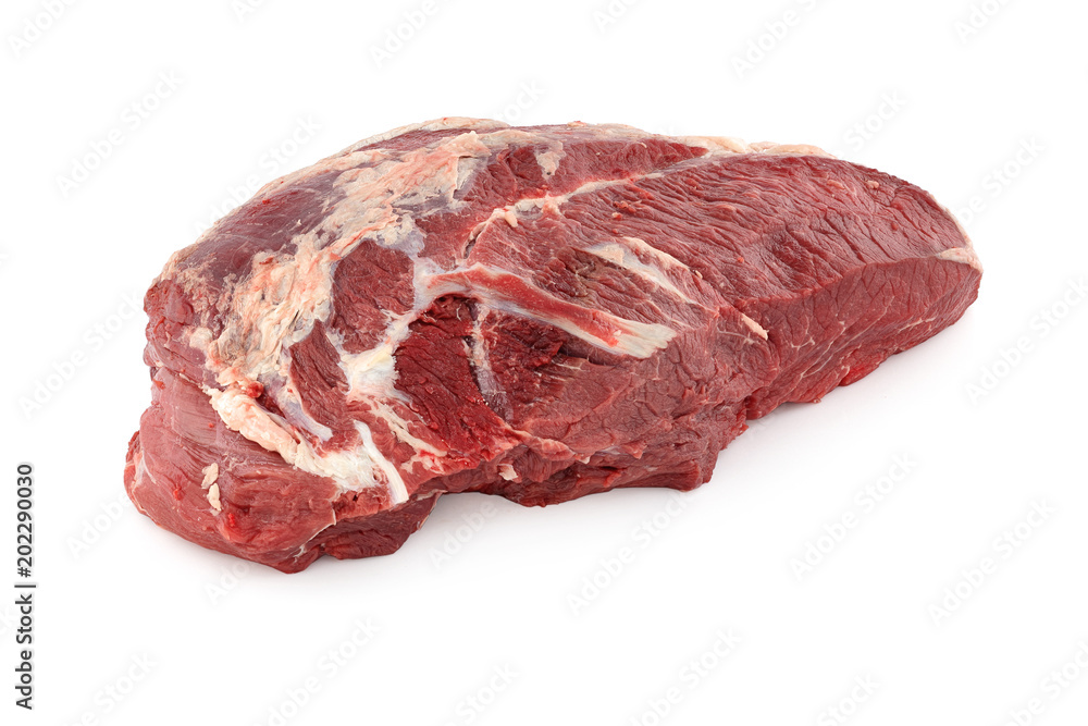 big piece of beef on a white background
