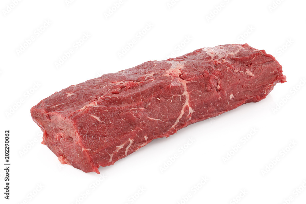 big piece of beef fillet on a white background