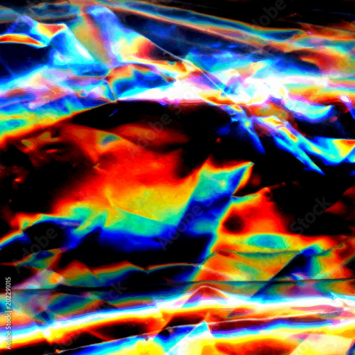 Abstract rainbow colorful neon holographic art bright light lines and multi-colored spots