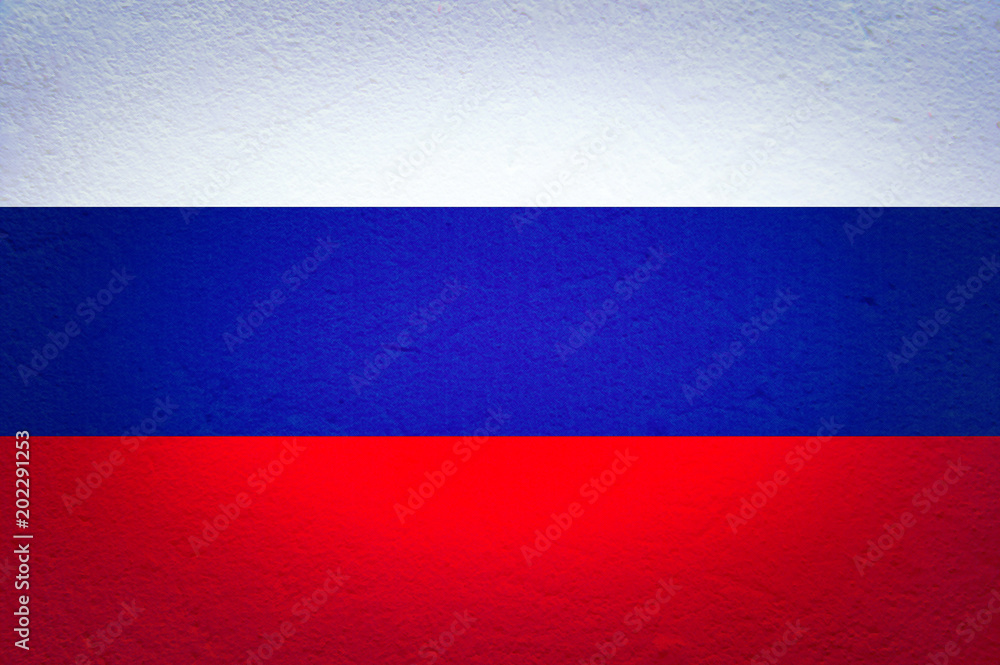 Naklejka premium Russian flag with the texture of the plastered wall. Colorful national flag of Russia. Patriotism, Patriotic symbol.