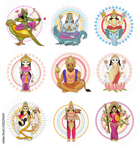 Indian god vector hinduism godhead of goddess and godlike idol Ganesha in India illustration set of asian godly religion isolated on white background
