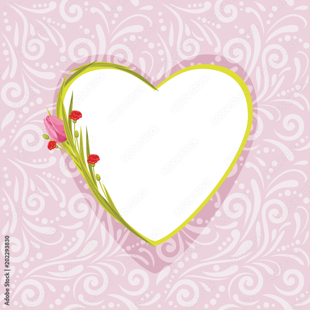 Pink ornamental pattern with flowers for scrapbook