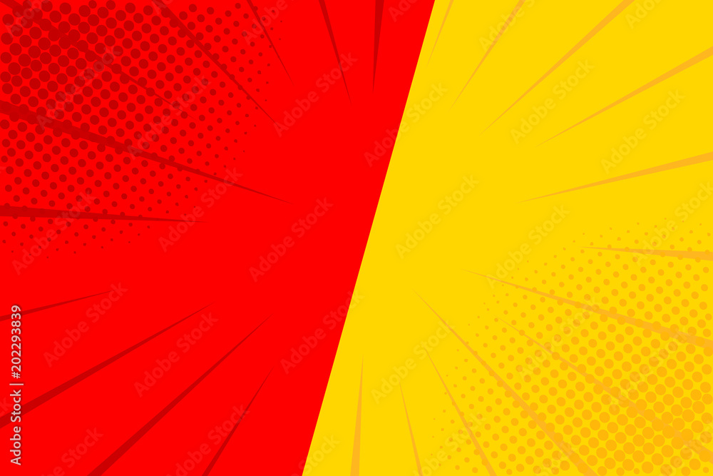 Pop art retro comic. Yellow and red background. Versus lightning blast