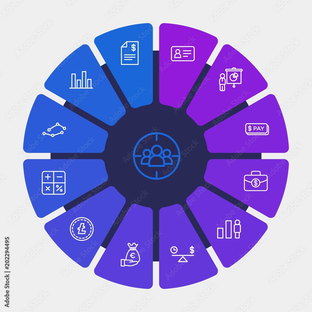 business, money, charts Infographic Circle outline Icons Set. Contains such Icons as payment, audience, business, target, graph, financial, dots, time, id and more. Fully Editable. Pixel Perfect business, money, charts Infographic Circle outline Icons Set. Contains such Icons as payment, audience, business, target, graph, financial, dots, time, id and more. Fully Editable. Pixel Perfect