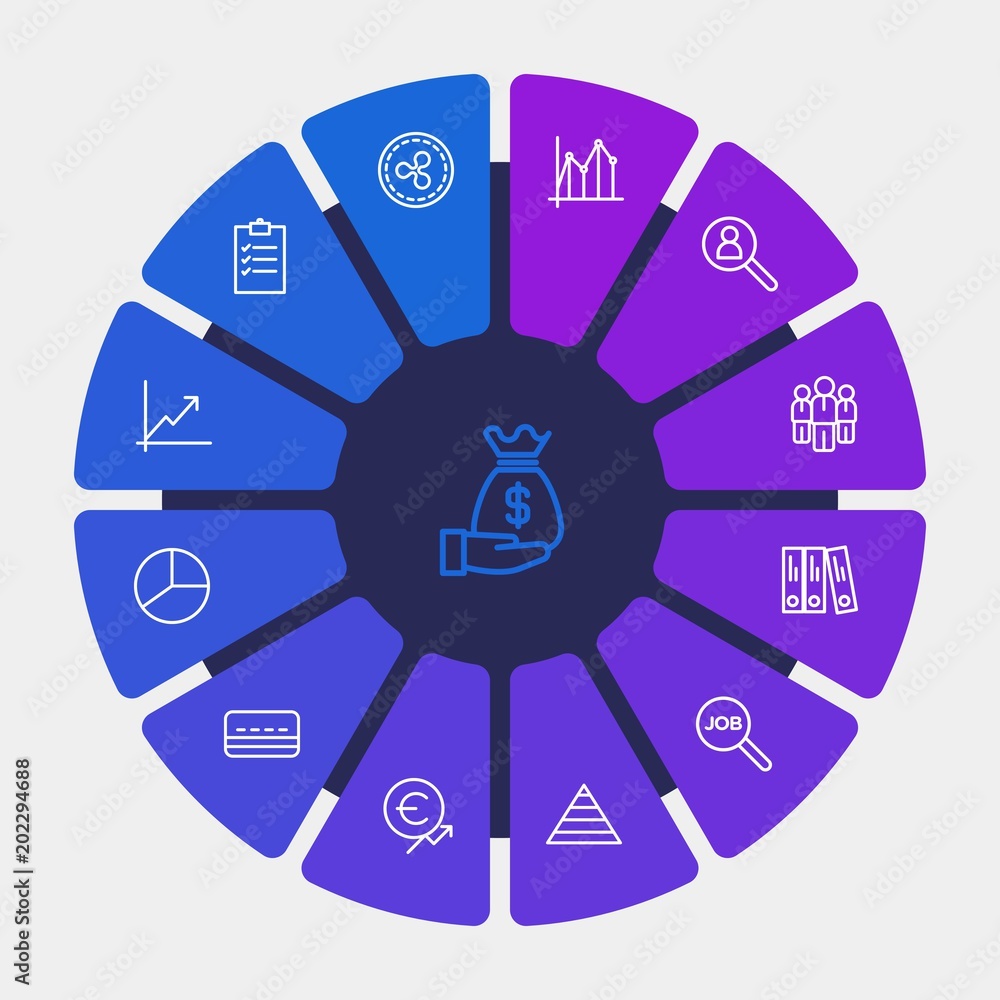 business, money, charts Infographic Circle outline Icons Set. Contains such Icons as employment, pyramid, check, concept, card, business, paying, credit and more. Fully Editable. Pixel Perfect business, money, charts Infographic Circle outline Icons Set. Contains such Icons as employment, pyramid, check, concept, card, business, paying, credit and more. Fully Editable. Pixel Perfect