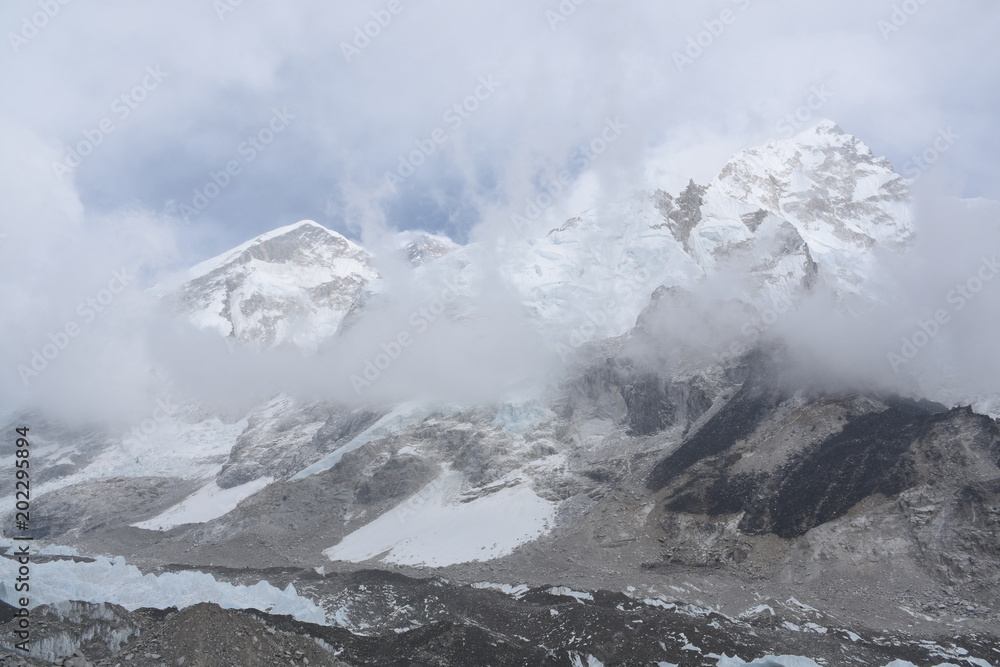 Everest and Nuptse surrounded by clouds, Nepal