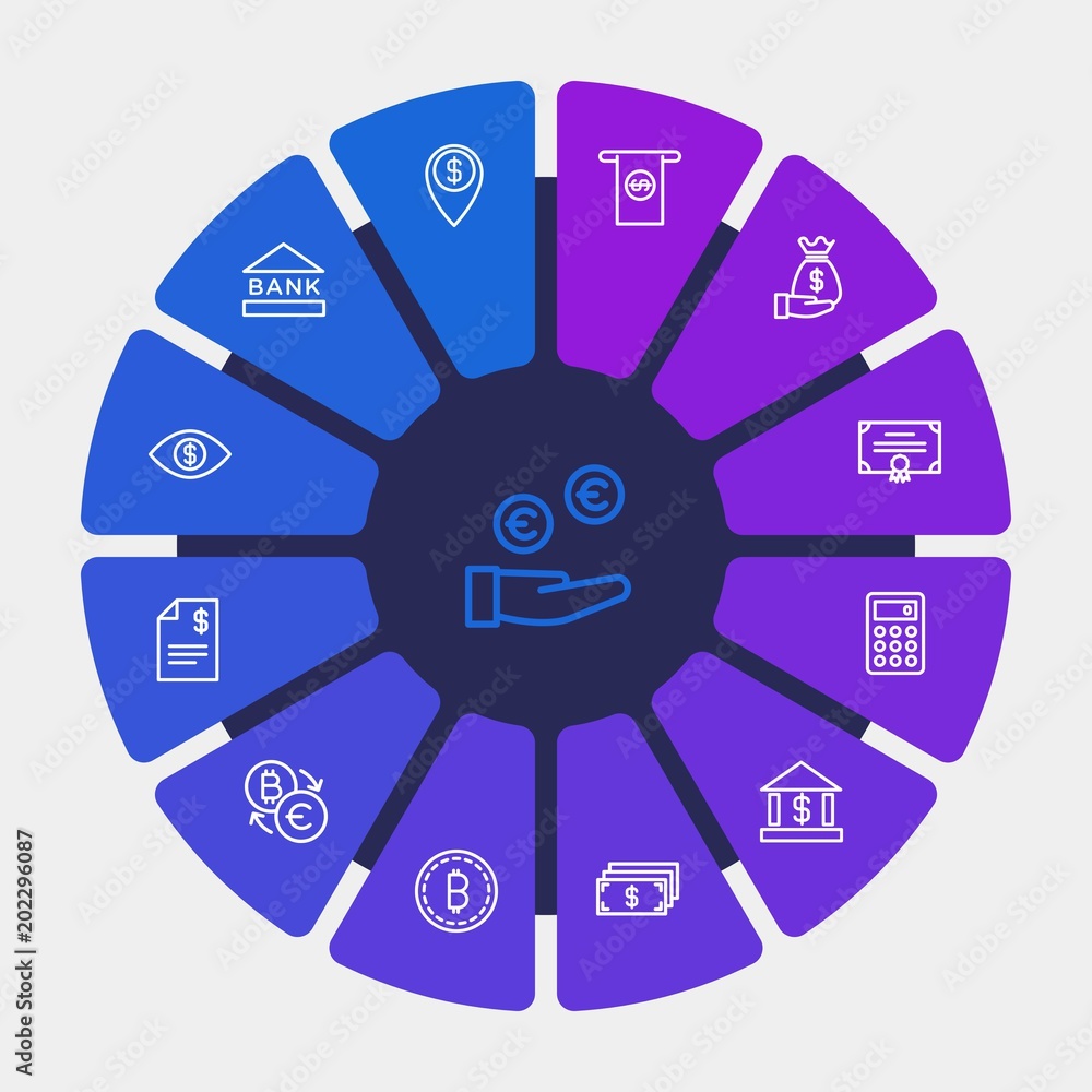 Obraz premium business, money, charts Infographic Circle outline Icons Set. Contains such Icons as market, elegant, account, golden, euro, business, banking, finance and more. Fully Editable. Pixel Perfect
